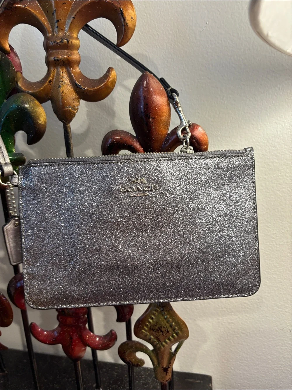 Coach Glitter Silver Wristlet Crossbody